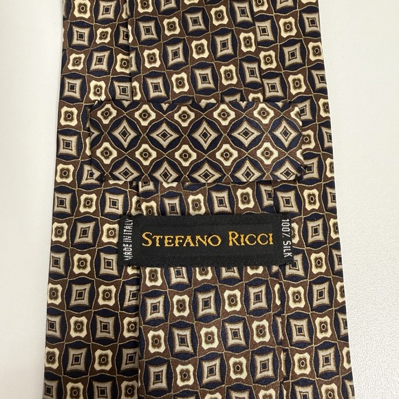 Stefano Ricci NEW Mens Tie Geometric Black/Brown Satin Silk 3 7/8